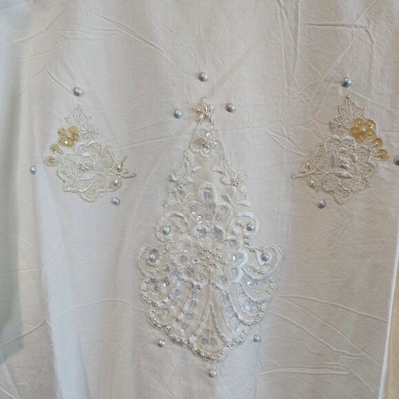 Saint Germain Vintage Blouse Women Medium White Beaded Cottage Glam Retro Granny - Picture 3 of 10